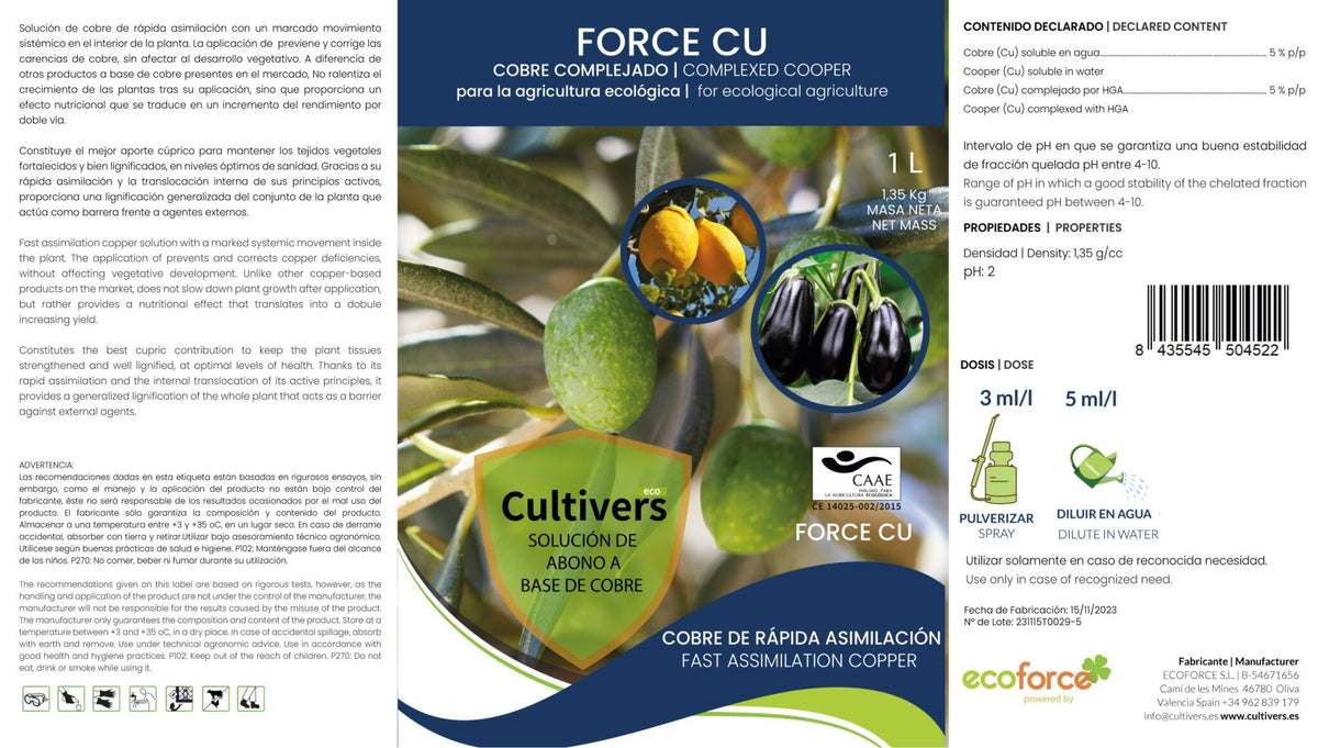 Cultivers Gluconato De Cobre. Abono Fertilizante Con Efecto Fungicida De Cobre Ecológico De 5 L Que Mejora El…_2