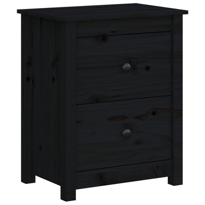 Mesita De Noche Madera Maciza De Pino Negra 50x35x61,5 Cm_0