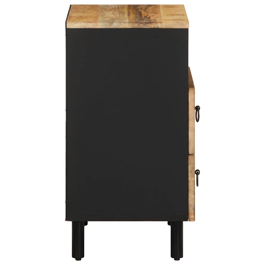 Mesita De Noche Madera Maciza De Mango Rugosa Negro 50x33x62 Cm_2