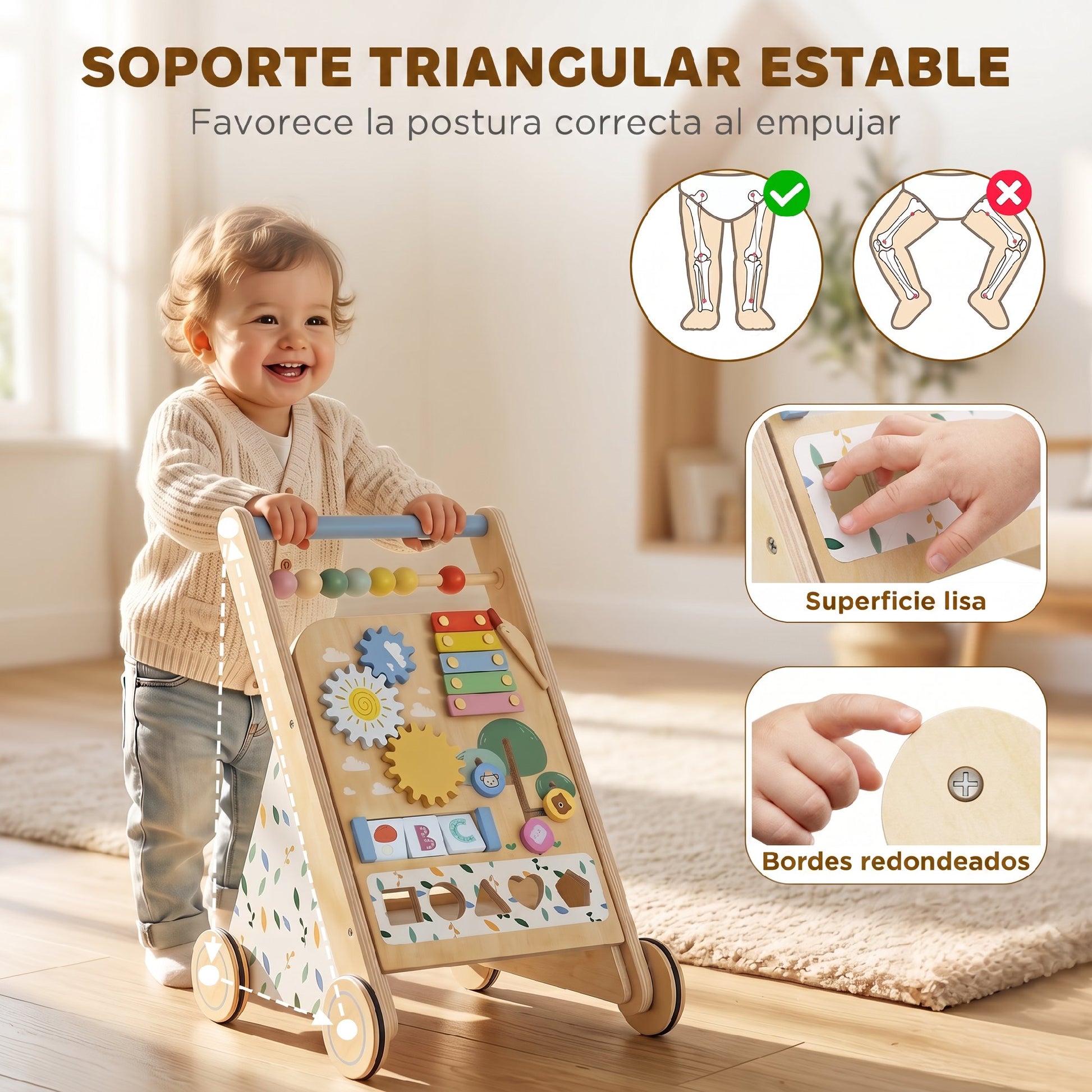 Aiyaplay Andador Madera Bebé Con Juguetes Montessori Y Control Velocidad Natural_5