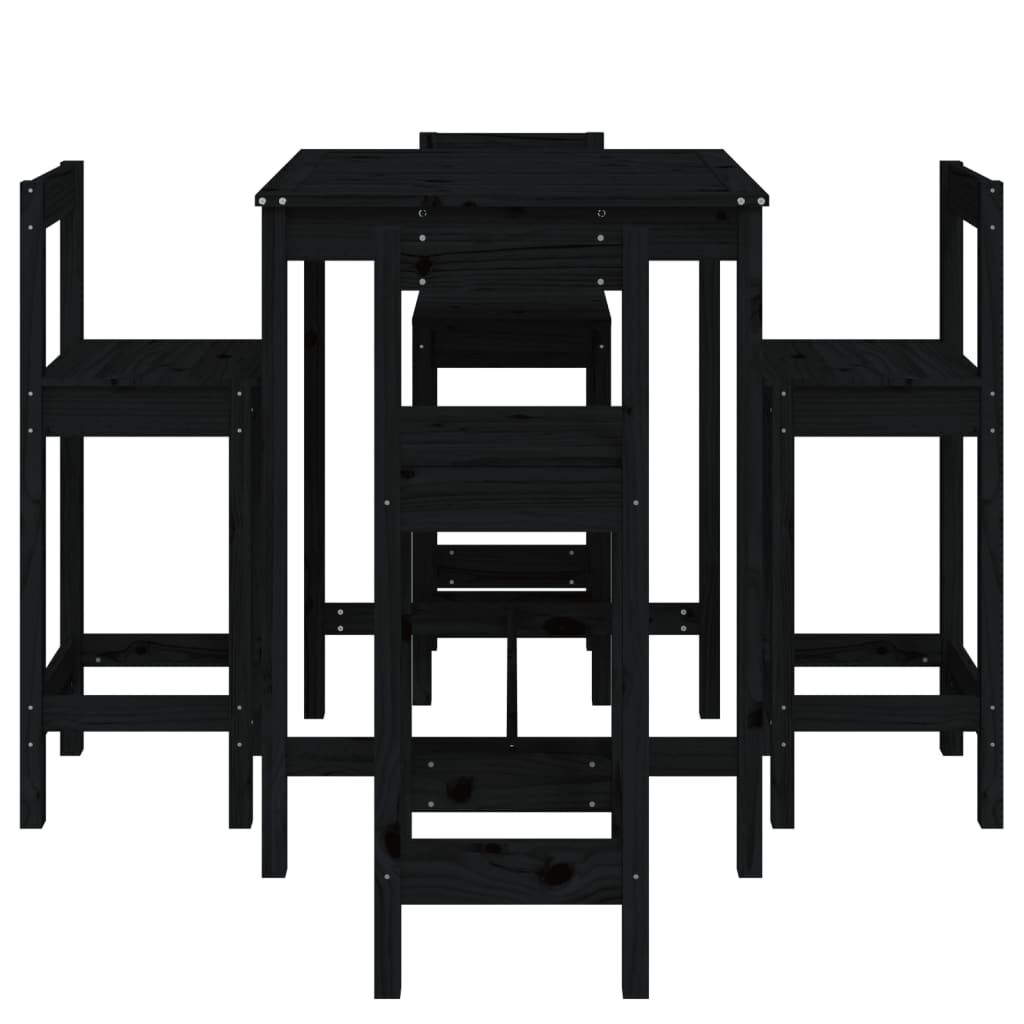 Vidaxl Set De Mesa Y Taburetes Altos Jardín 5 Piezas Madera Pino Negro_4