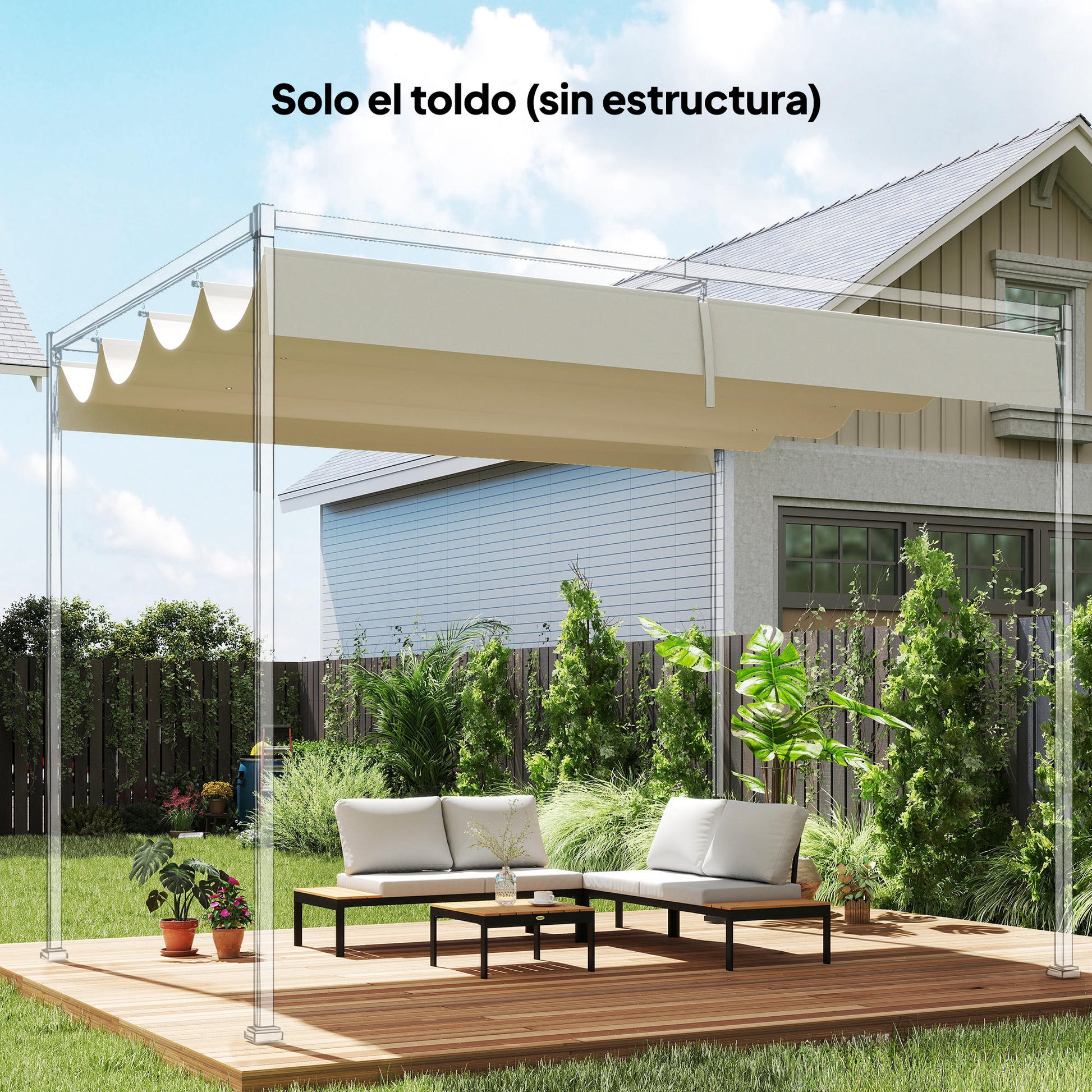 Outsunny Techo De Pérgola Retráctil 4x3,5 M Para Marco De Pérgola De 4x3 M_1