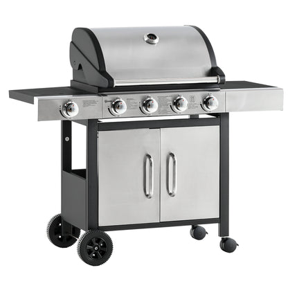 Outsunny Barbacoa De Gas Con Ruedas 5 Quemadores Armario Acero Inox. Bbq 3kw_0