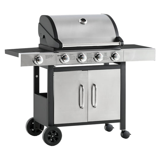 Outsunny Barbacoa De Gas Con Ruedas 5 Quemadores Armario Acero Inox. Bbq 3kw_0