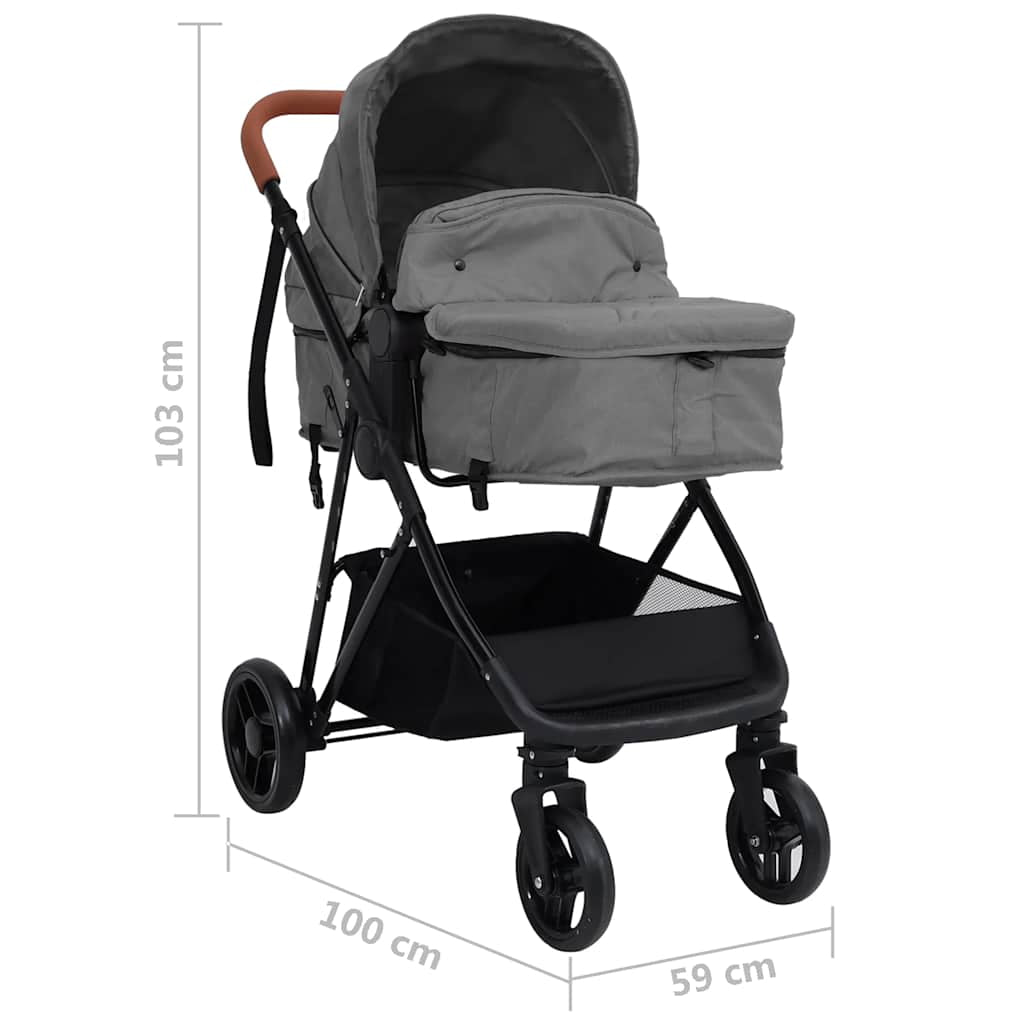 Vidaxl Cochecito De Bebés 2 En 1 De Acero Gris Claro Y Negro_2