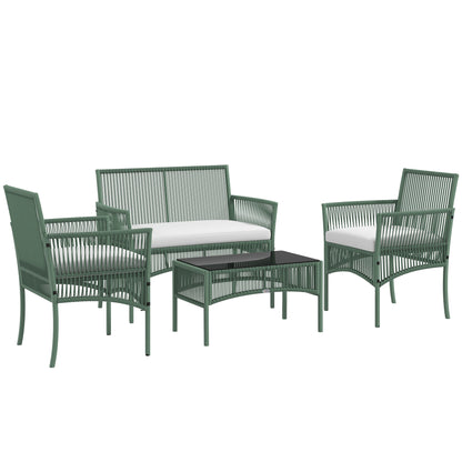 Outsunny Conjunto De Jardín Exterior De Ratán Sintético De 4 Piezas Verde Oscuro_0
