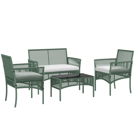 Outsunny Conjunto De Jardín Exterior De Ratán Sintético De 4 Piezas Verde Oscuro_0