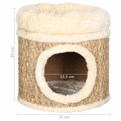 Vidaxl Casita Para Gatos De Lujo Con Cojín Hierba Marina 33 Cm_2