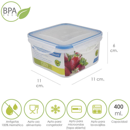 Recipiente Hermetico Plastico Cuadrado 400 Ml.  11x11x6 (alt.) Cm._0