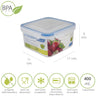 Recipiente Hermetico Plastico Cuadrado 400 Ml.  11x11x6 (alt.) Cm.