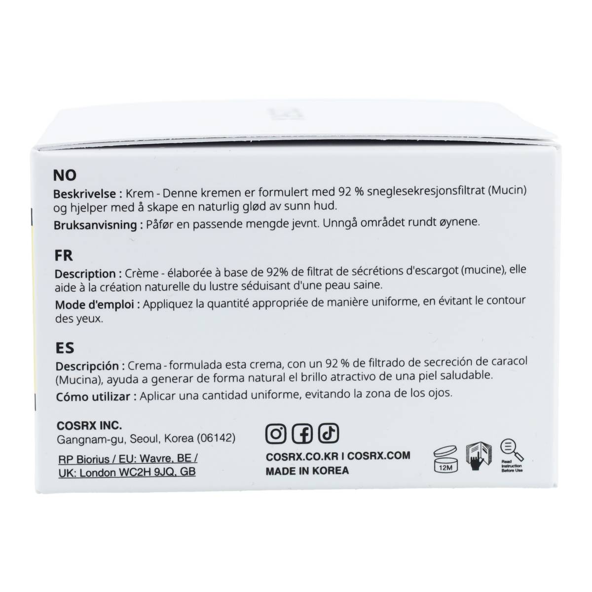 Crema facial Advanced Snail 92 All In One Cream COSRX 100 g