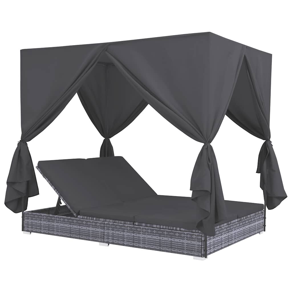 Vidaxl Tumbona Cama Con Cortinas De Ratán Sintético Gris_0