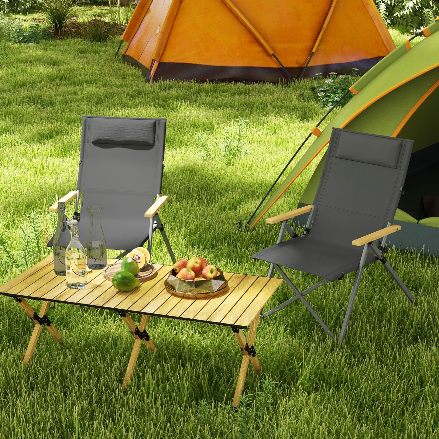 Outsunny 2 Sillas De Camping Plegables De Aluminio 74x59,5x98 Cm Gris_1