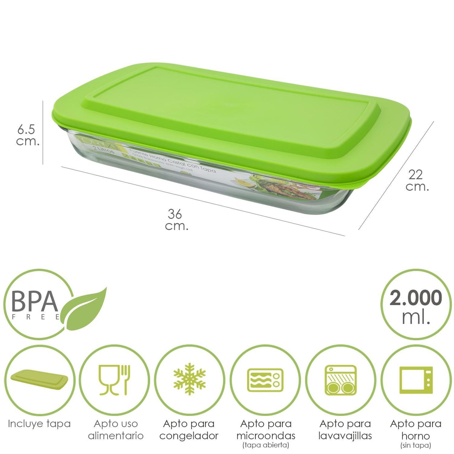 Fuente Cristal Rectangular Con Tapa 2 Litros 36 X 22 X 6.5 (alt) Cm._0