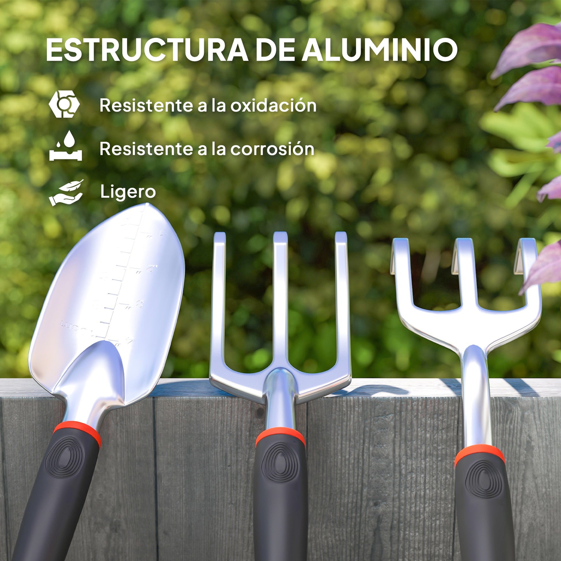 Outsunny Juego De Herramientas Jardinería De 9 Piezas De Aluminio Con Bolsa_3