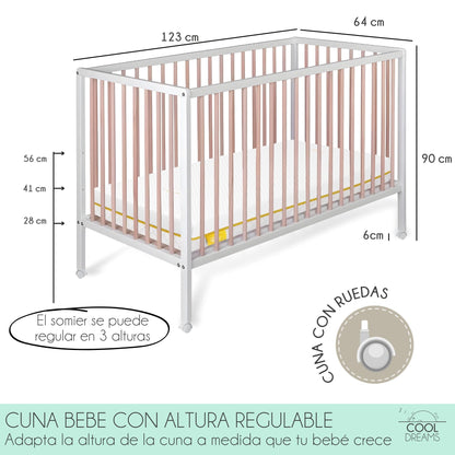 Cuna Laponia Estilo Nórdico Infantil Natural 120x60 Cm Madera De Haya Con Colchón Ternum Y 4 Ruedas Con Freno_3
