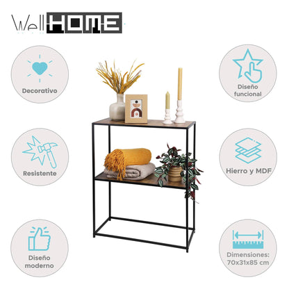 Well Home Mesa Auxiliar De Hierro Con Estantes De Mdf 70x31x85cm_1