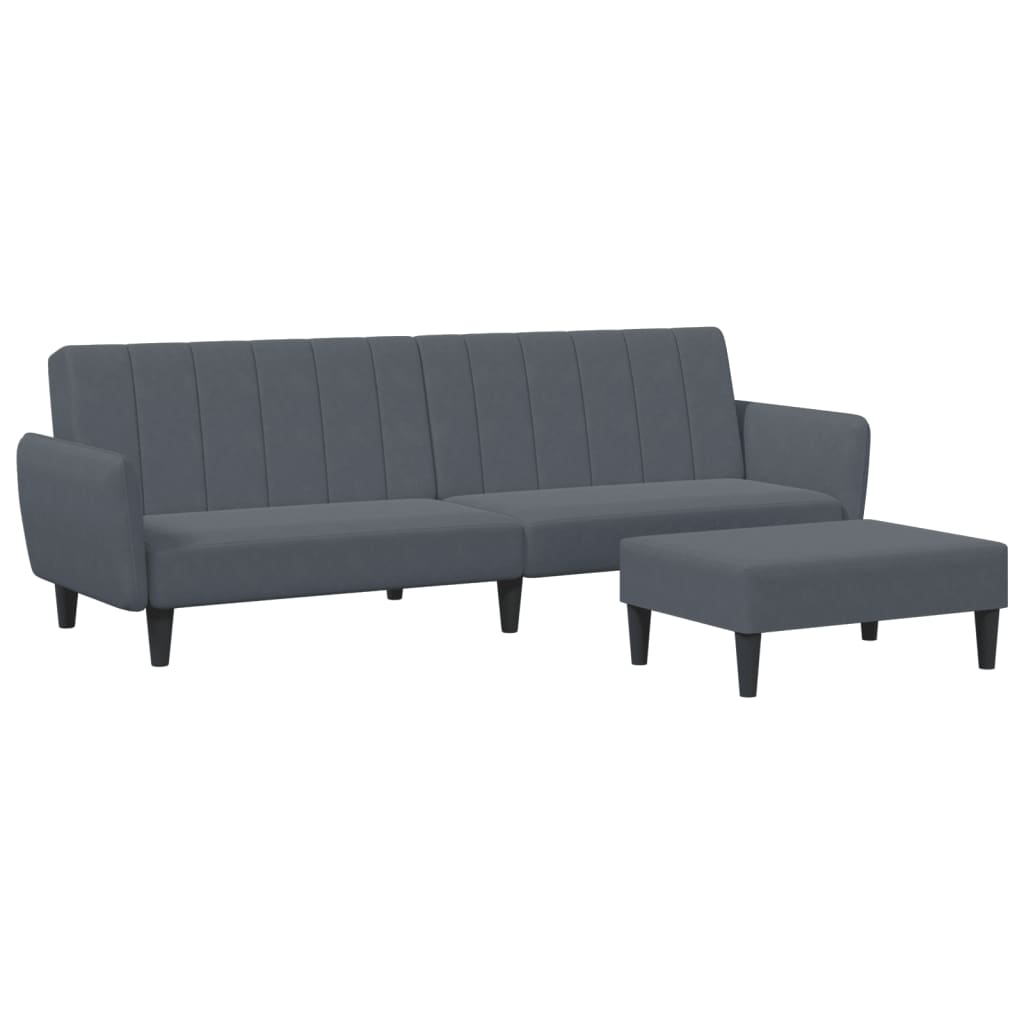Sofá Cama De 2 Plazas Con Taburete Terciopelo Gris Oscuro / Vetonek_4