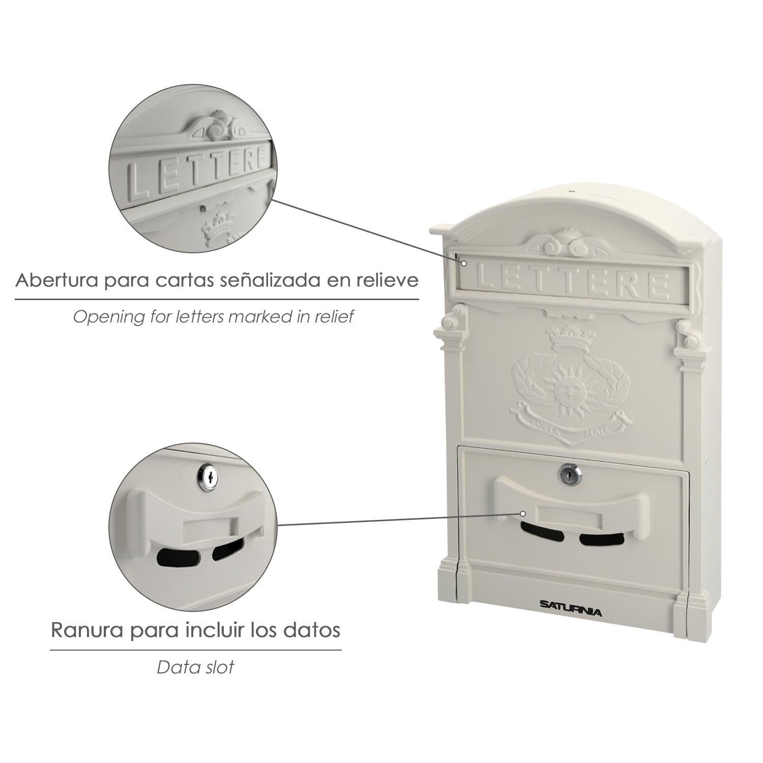 Buzon Jardín Aluminio Fundido Blanco Palace 255 X 410 X 90 Mm.