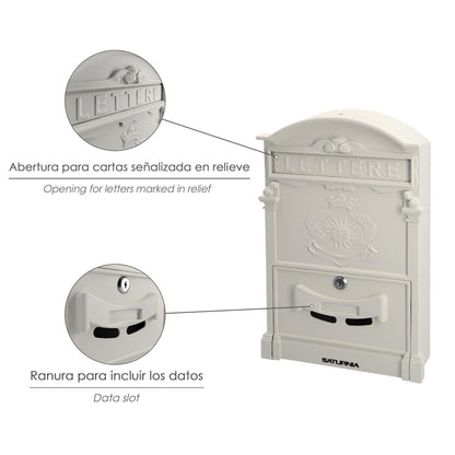 Buzon Jardín Aluminio Fundido Blanco Palace 255 X 410 X 90 Mm.