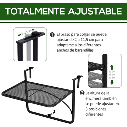Outsunny Mesa Colgante Balcón Altura Ajustable En 3 Posiciones Carga 30kg_3