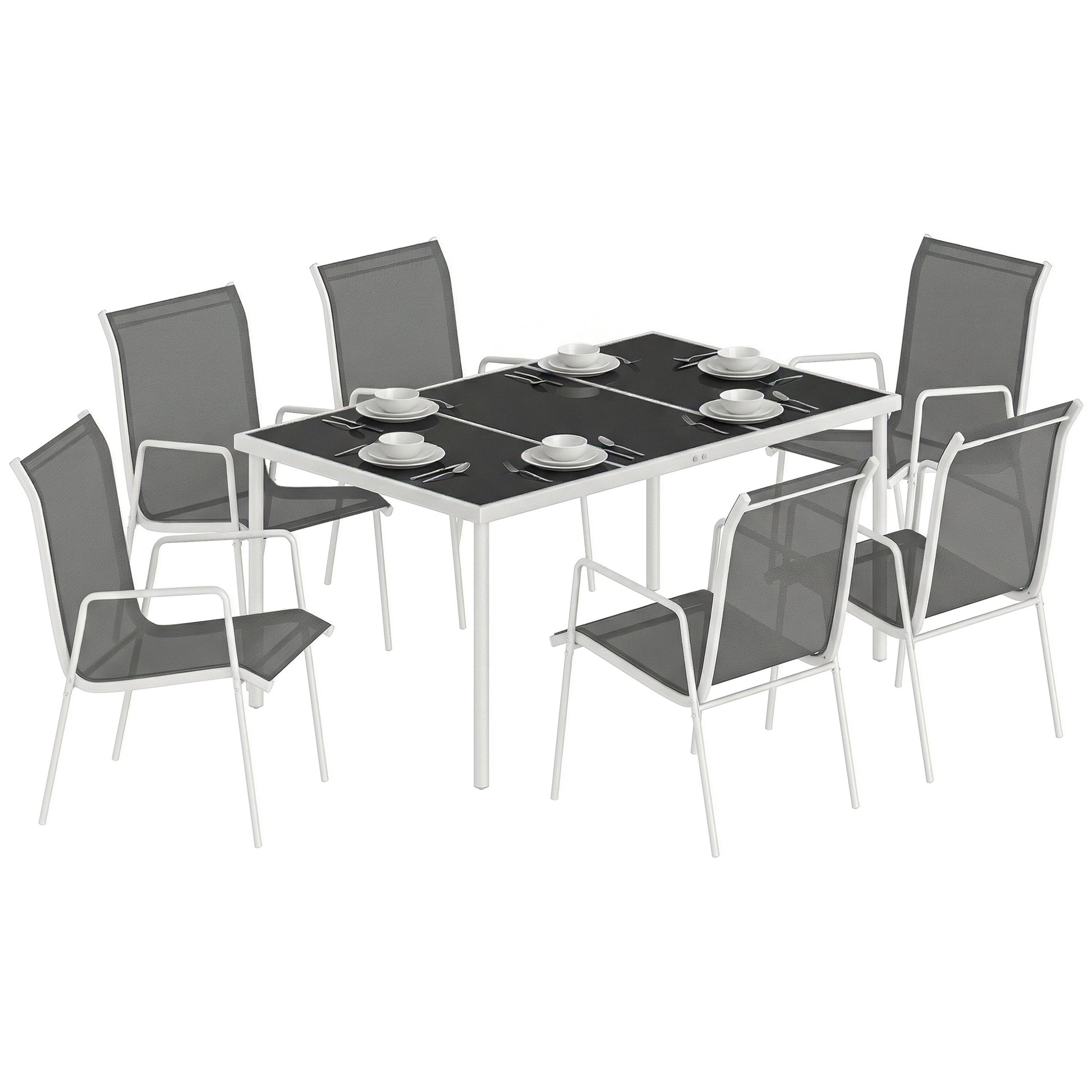 Outsunny Conjunto De Mesa Y Sillas Jardín De 7 Piezas_0
