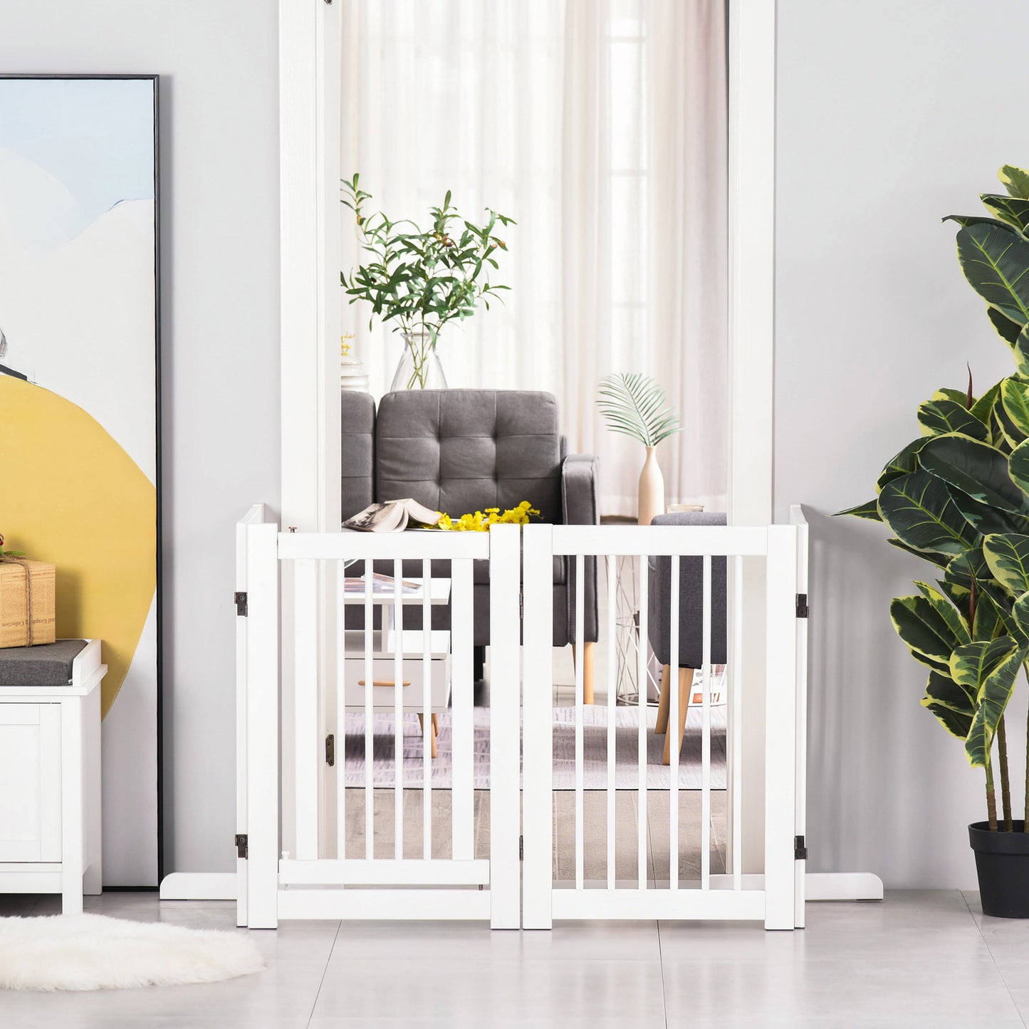 Pawhut Barrera De Seguridad Para Perros Plegable De Madera Con Soporte De Pie_1