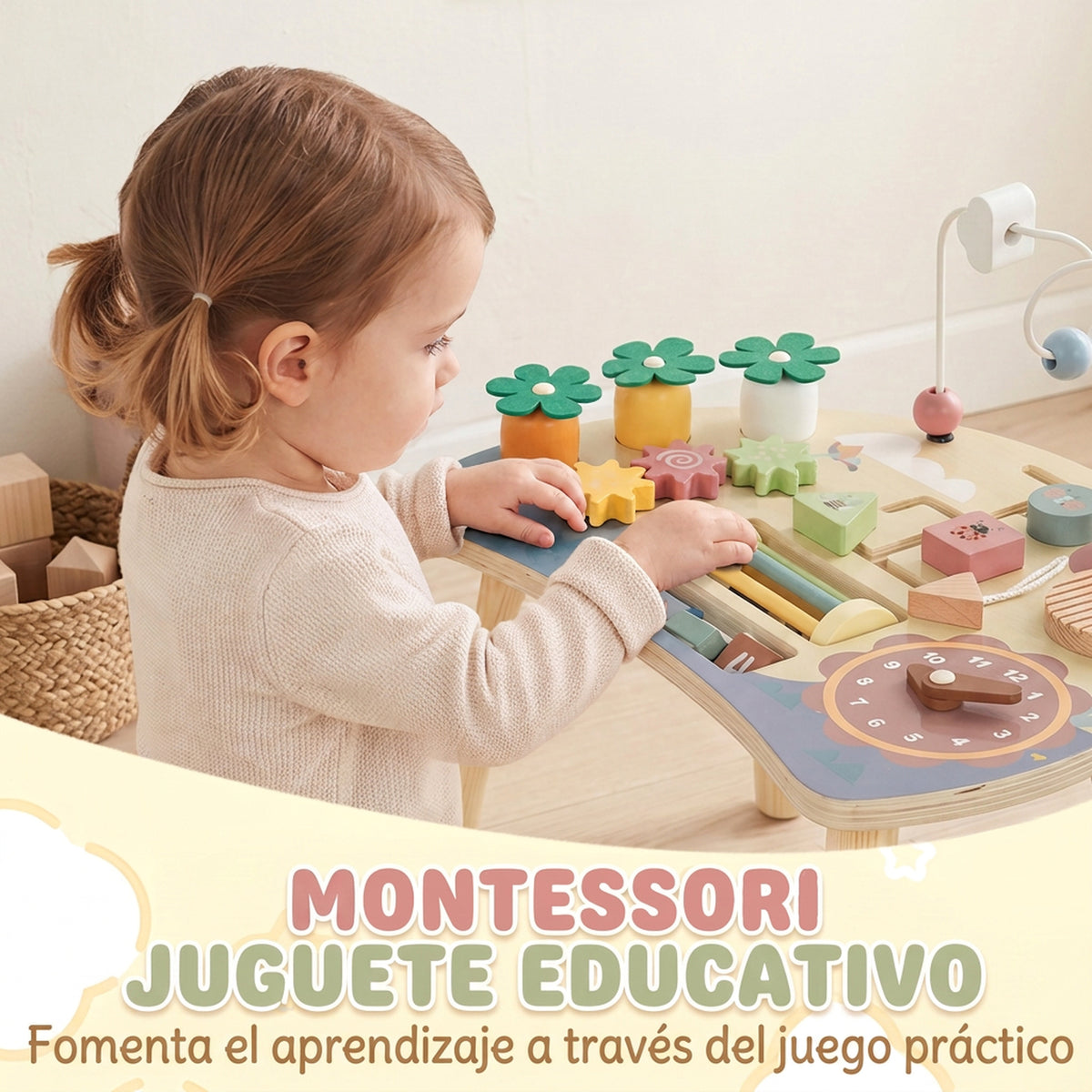 Aiyaplay Mesa De Actividades Para Bebé 1-3 Años 6 En 1 De Madera Montessori_5