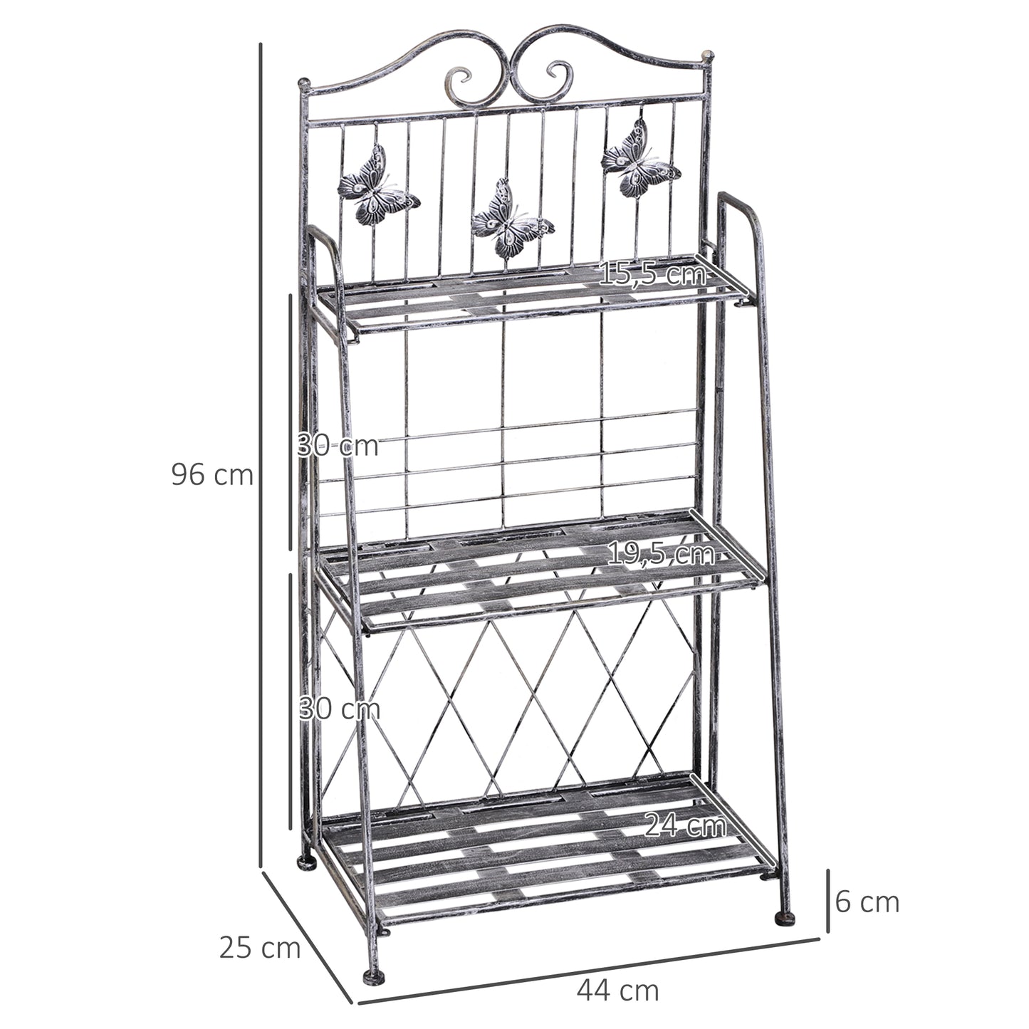 Outsunny Estantería Para Plantas Plegable De 3 Niveles Gris Plateado_2
