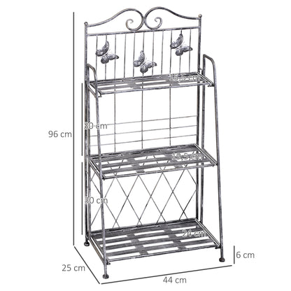 Outsunny Estantería Para Plantas Plegable De 3 Niveles Gris Plateado_2