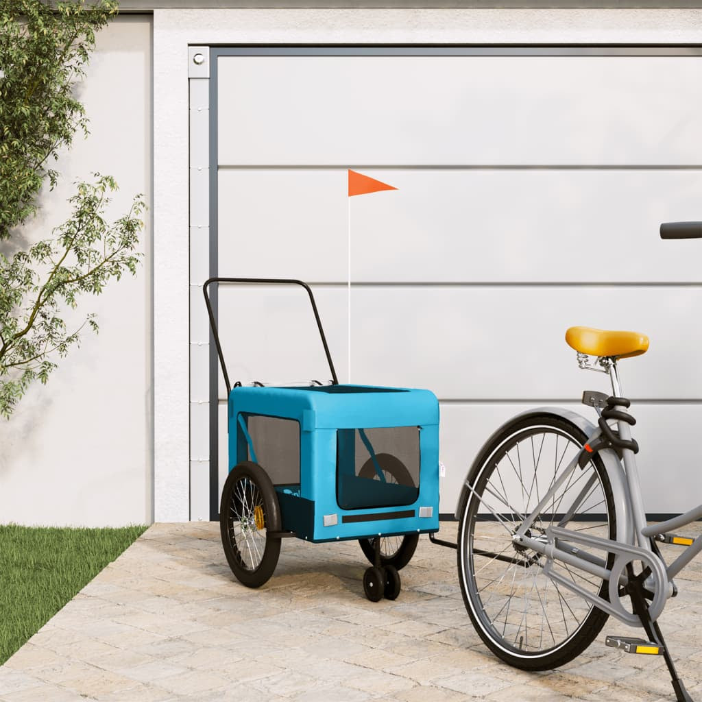 Vidaxl Remolque De Bicicleta Mascotas Hierro Tela Oxford Azul Negro_1