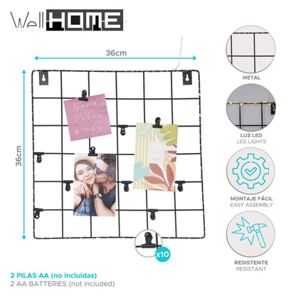 Well Home Estante De Pared Para Cuadros Con Led En Metal Negro 36x36x2cm