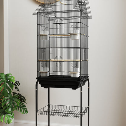 Pawhut Jaula Para Pájaros Con Ruedas Comederos Perchas 50,5x41x163 Cm Negro_3