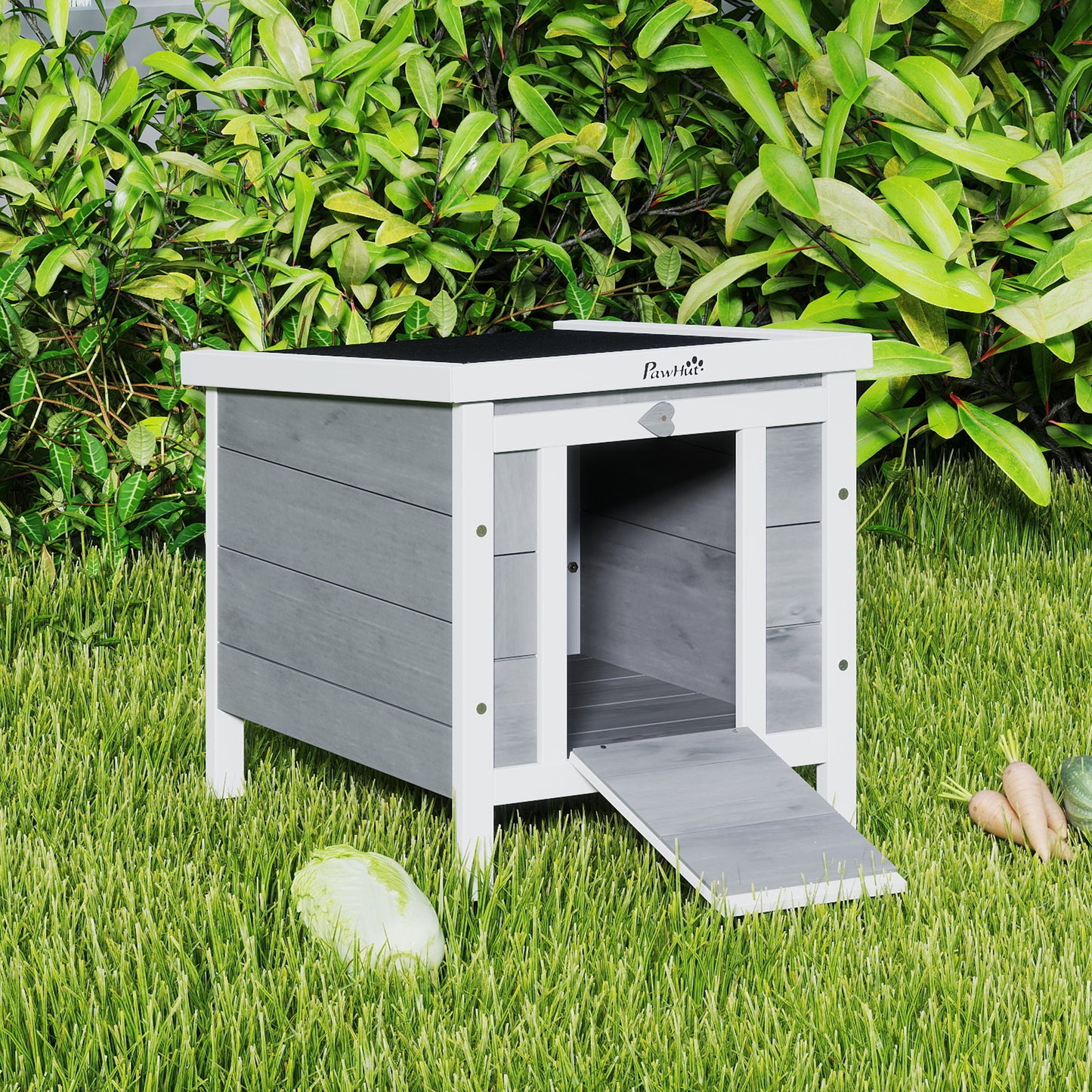 Pawhut Conejera Madera Exterior Con Techo Asfáltico Abatible 42x51x43 Cm Gris_1