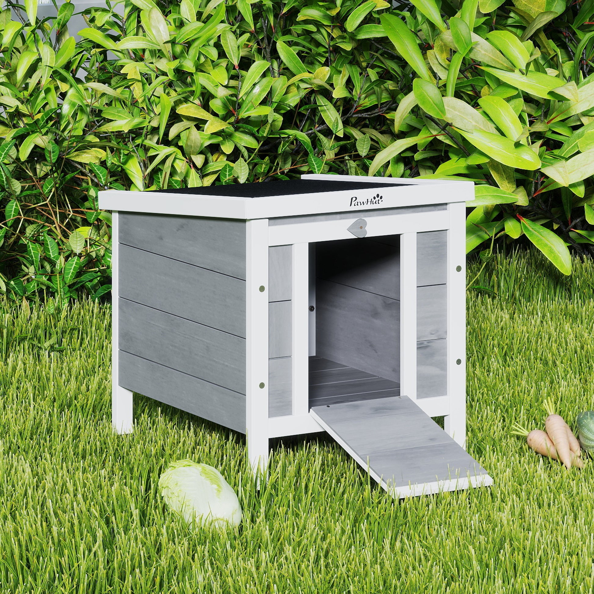 Pawhut Conejera Madera Exterior Con Techo Asfáltico Abatible 42x51x43 Cm Gris_1