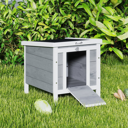 Pawhut Conejera Madera Exterior Con Techo Asfáltico Abatible 42x51x43 Cm Gris_1