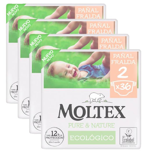 Pack ahorro Pañales T2 (3-6 kg) Moltex Pure & Nature, 144 Uds