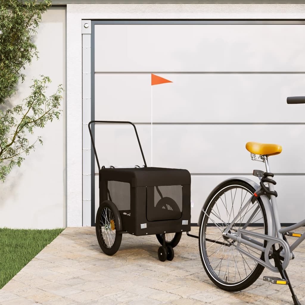 Vidaxl Remolque De Bicicleta Mascotas Hierro Tela Oxford Negro_1
