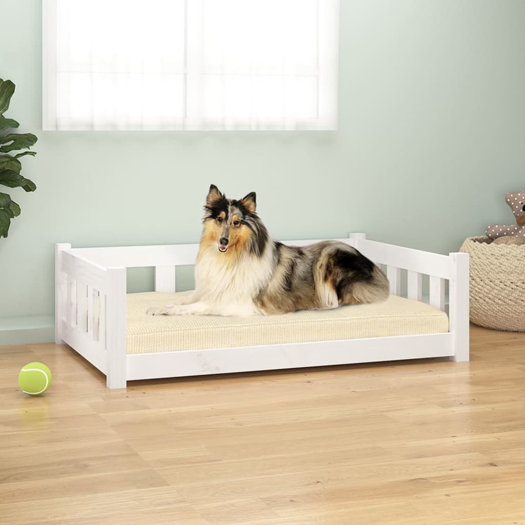 Cama Para Perros Madera Maciza De Pino Blanco 95,5x65,5x28 Cm / Vetonek_0