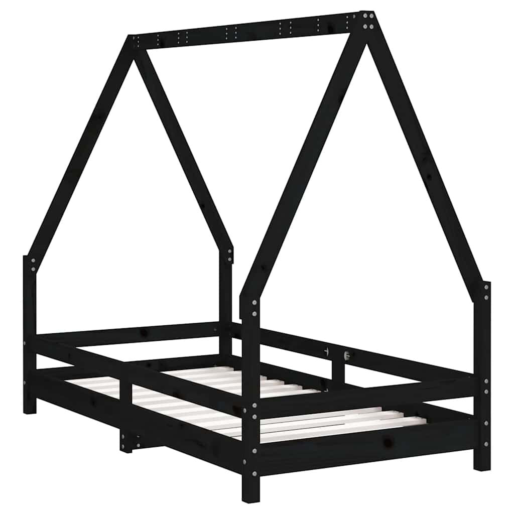 Vidaxl Estructura De Cama Para Niños Madera De Pino Negro 80x160 Cm_4