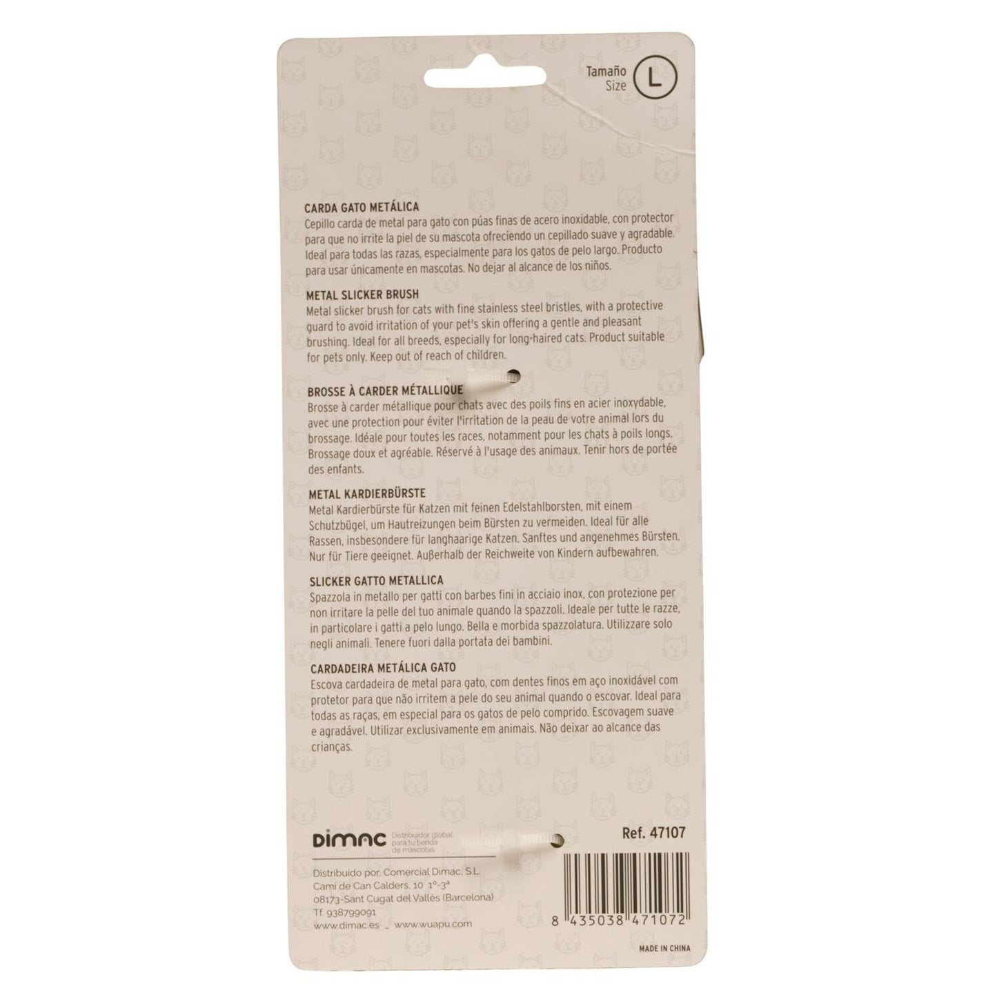 Cepillo Carda Suave Para Gato Wuapu Talla L, Para Cepillar Y Retirar El Pelo Muerto