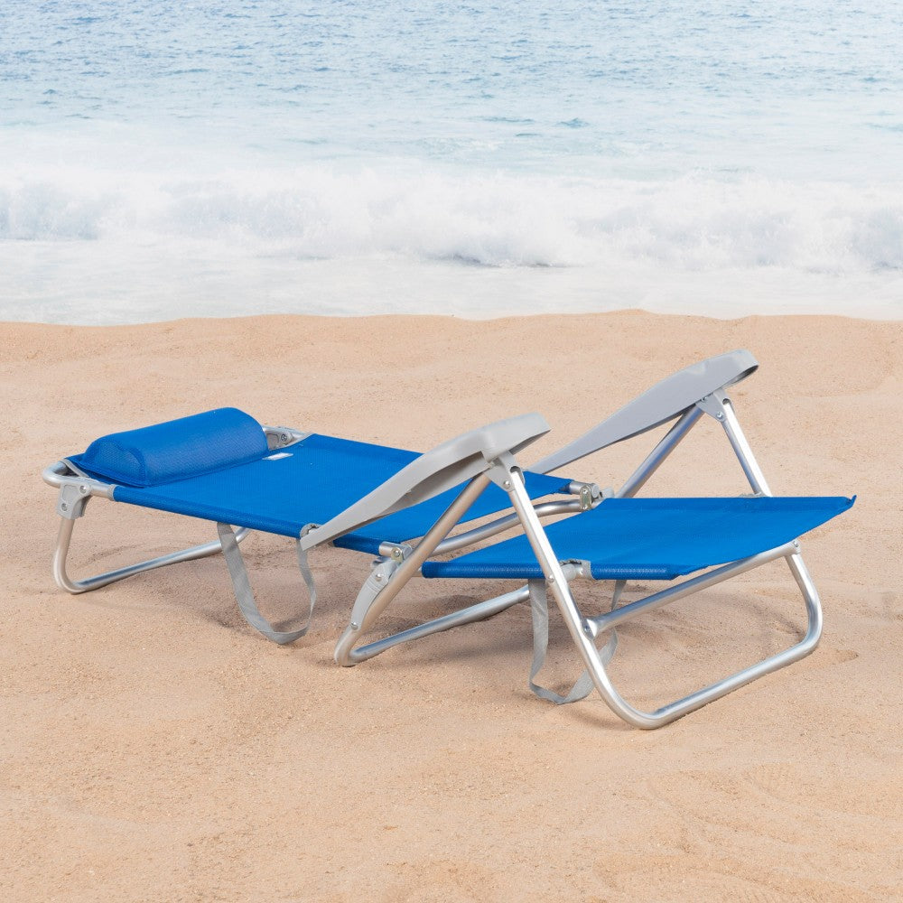 Aktive Silla De Playa Plegable Y Reclinable 7 Posiciones Azul C/cojín Y Asas Mano_2
