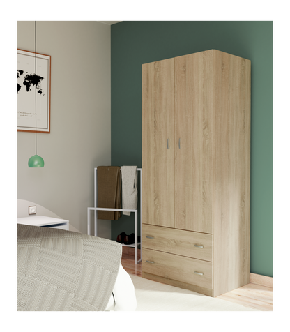 Armario Ropero 2 Puertas Abatibles Y 2 Cajones Turin Acabado Roble, 180 Cm(alto)74 Cm(anch_5