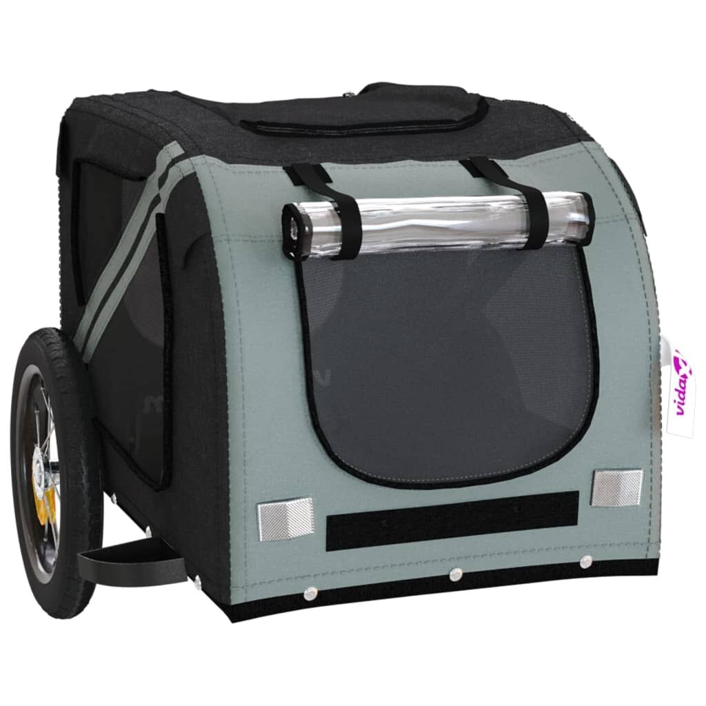 Vidaxl Remolque De Bicicleta Mascotas Hierro Tela Oxford Gris Negro_4