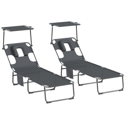 Outsunny Set De 2 Tumbonas Plegables Reclinables Con Dosel 360° Orificio Facial_3