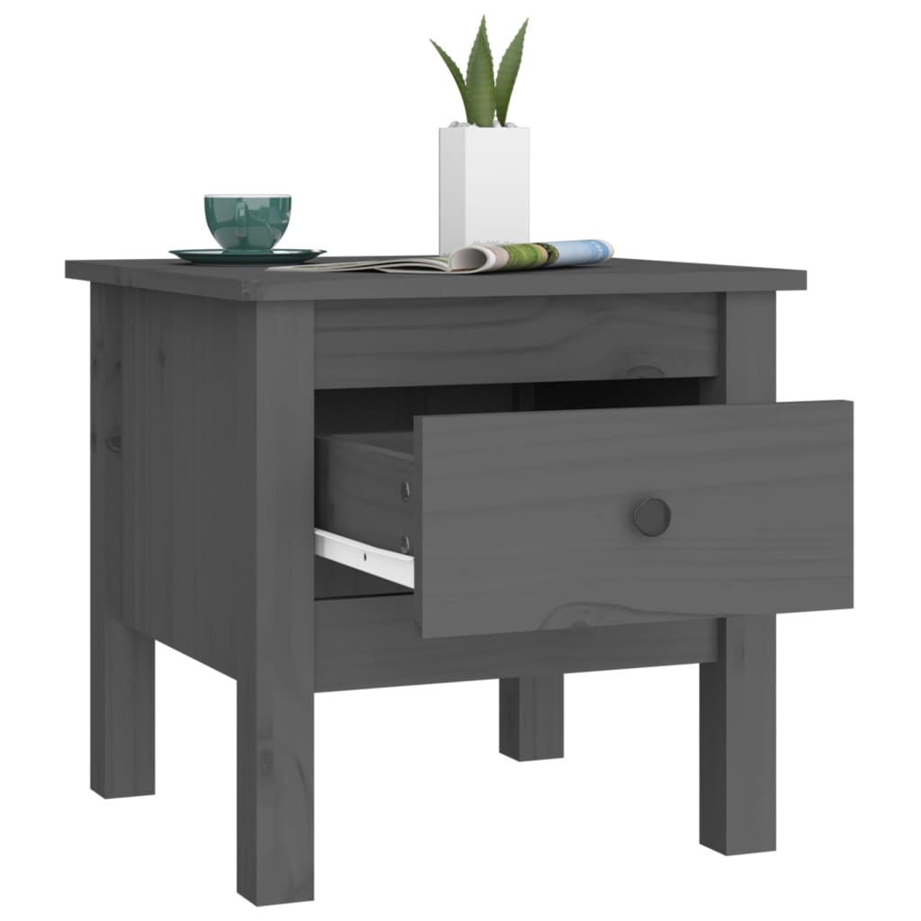 Mesa Auxiliar De Madera Maciza De Pino Gris 40x40x39 Cm_3