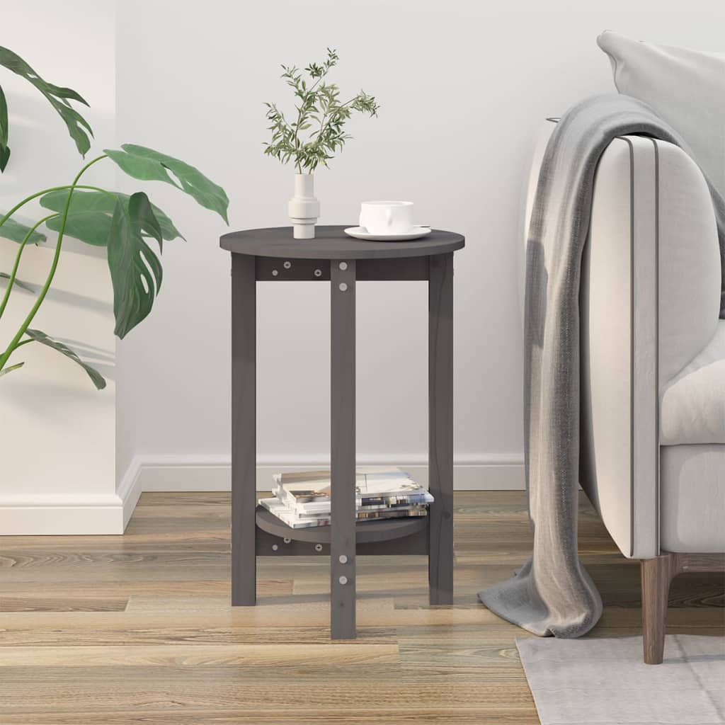 Mesa De Centro De Madera Maciza De Pino Gris Ø40x60 Cm_1