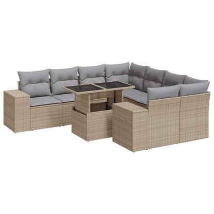 Set De Sofás De Jardín Con Cojines 9 Pzas Ratán Sintético Beige / Vetonek_2