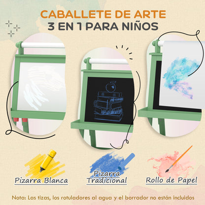 Aiyaplay Pizarra Infantil Caballete 3 En 1 Con Rollo De Papel Y Cestas Verde_3