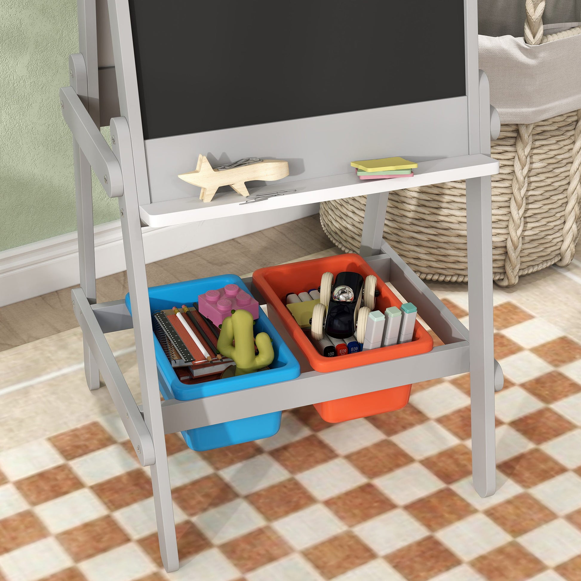 Aiyaplay Pizarra Infantil De Doble Cara Con Rollo De Papel Gris_3